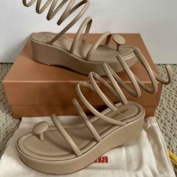 Cult Gaia Alba Sand Leather Coil Wrap Platform Wedge Strappy Sandals Pumps - Picture 5 of 10